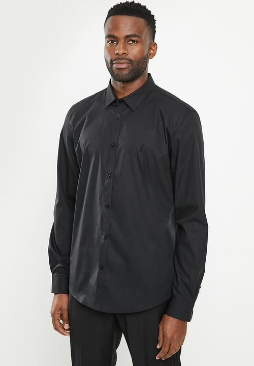 POLO - Mens slim stretch long sleeve shirt - black