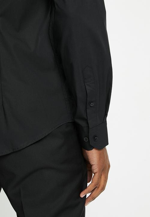 POLO - Mens slim stretch long sleeve shirt - black
