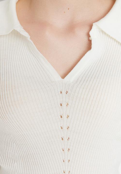 Trendyol - Collar knit top - ecru