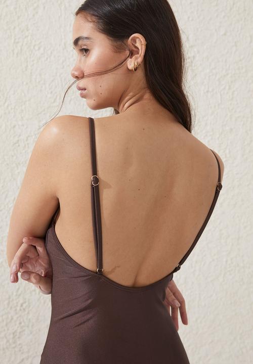Cotton On - Thin strap scoop one piece full - brownie shimmer