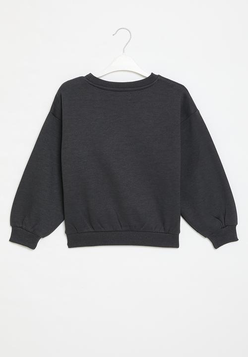 MINOTI - Girls basic be kind fleece crew - charcoal 