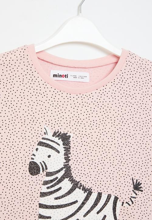 MINOTI - Girls basic zebra spotty graphic long sleeve top - pink