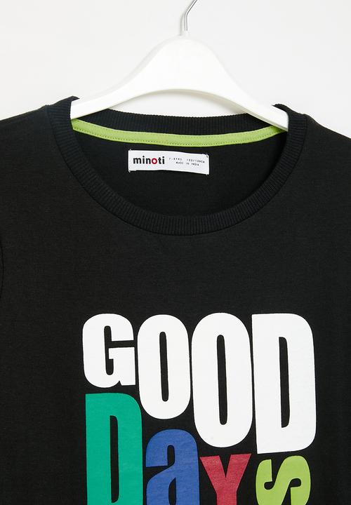 MINOTI - Boys basic good days drop hem top - black 