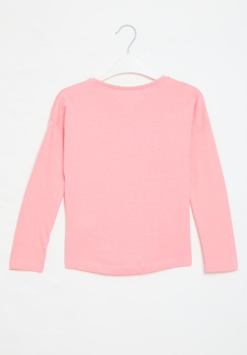 MINOTI - Girls basic good vibe graphic long sleeve top - pink