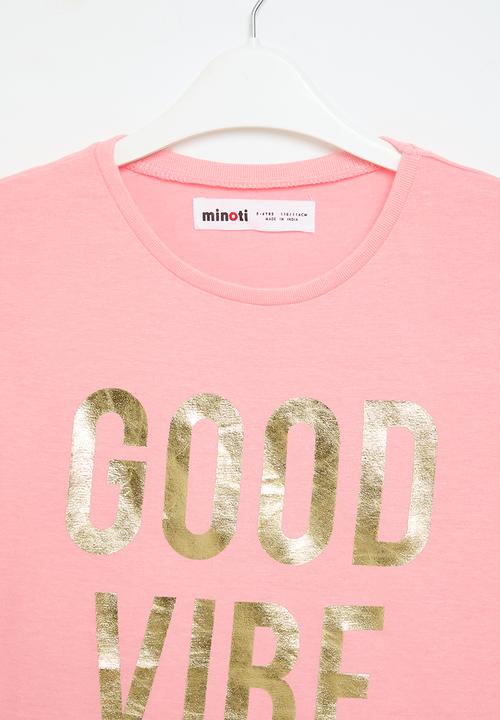 MINOTI - Girls basic good vibe graphic long sleeve top - pink