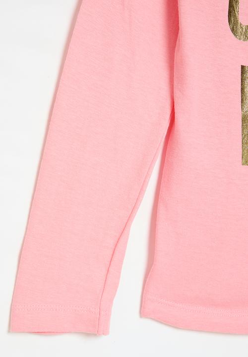 MINOTI - Girls basic good vibe graphic long sleeve top - pink