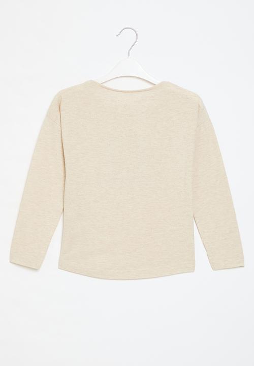 MINOTI - Girls basic fashionista graphic long sleeve top - ecru