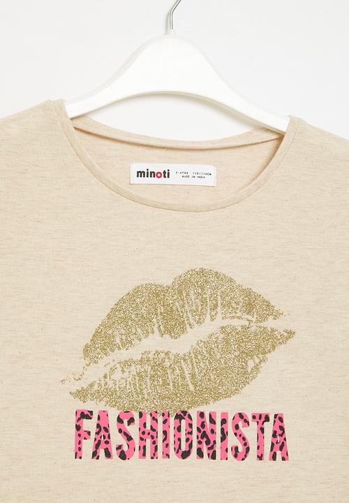 MINOTI - Girls basic fashionista graphic long sleeve top - ecru