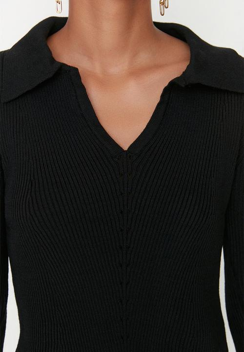 Trendyol - Collar knit top - black