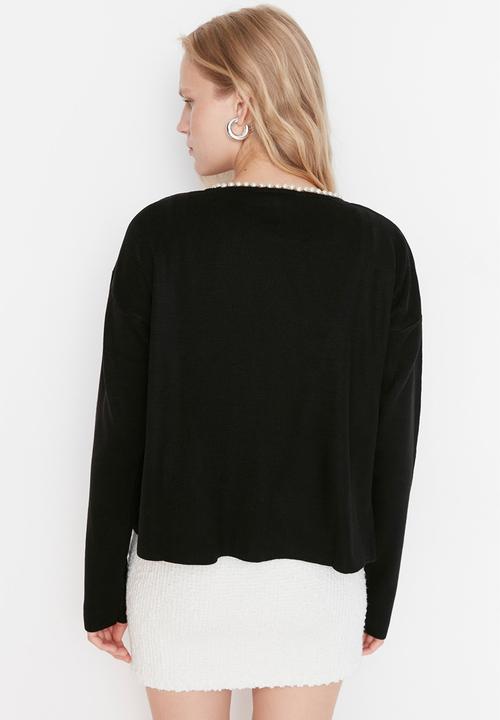 Trendyol - Turndown collar basic cardigan - black