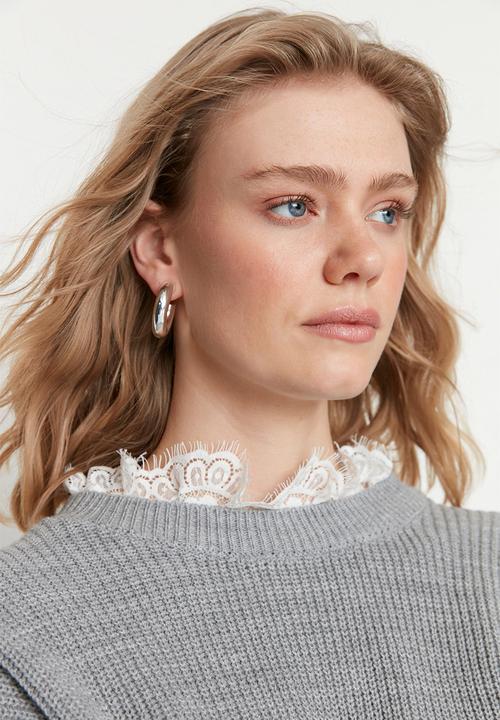 Trendyol - Lace ruffle detailed sweater - gray