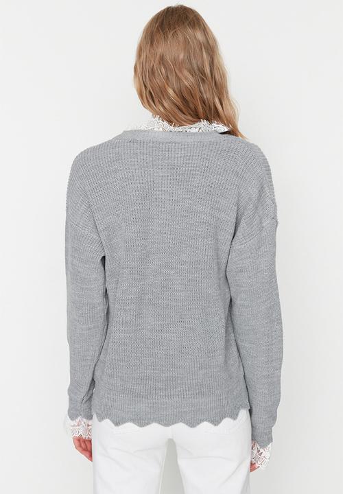 Trendyol - Lace ruffle detailed sweater - gray