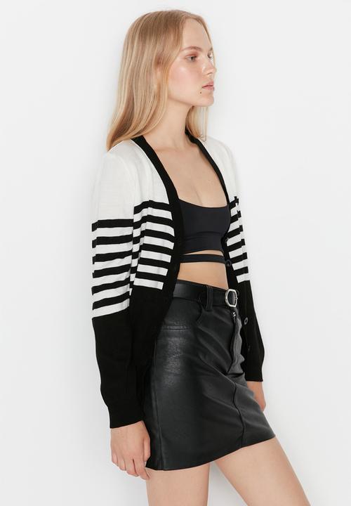 Trendyol - Striped colour black cardigan - black