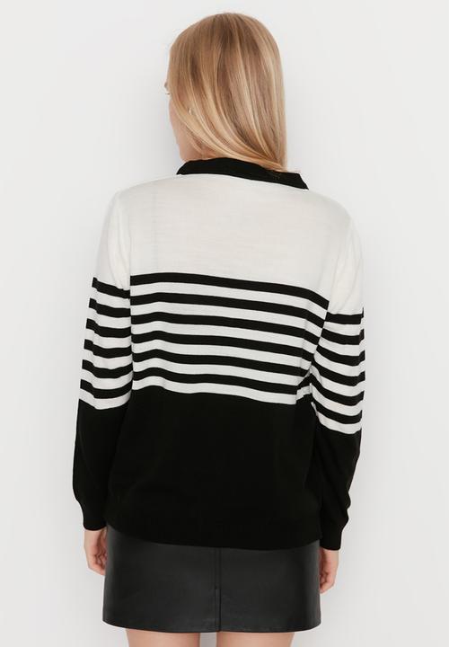 Trendyol - Striped colour black cardigan - black