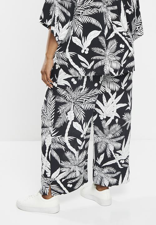 Me&B - Plus viscose cropped wide leg pant - white lotus