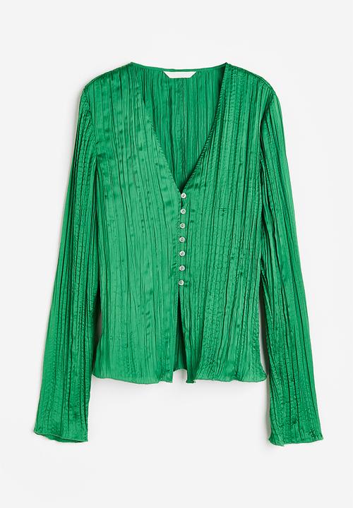 H&M - Pleated satin blouse - green