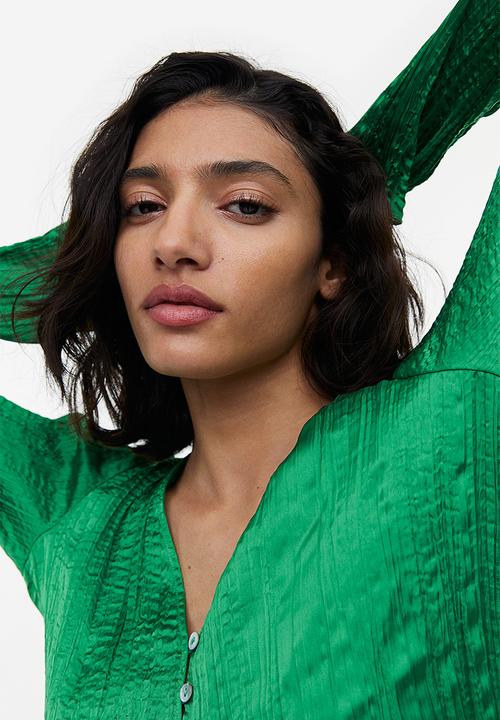 H&M - Pleated satin blouse - green