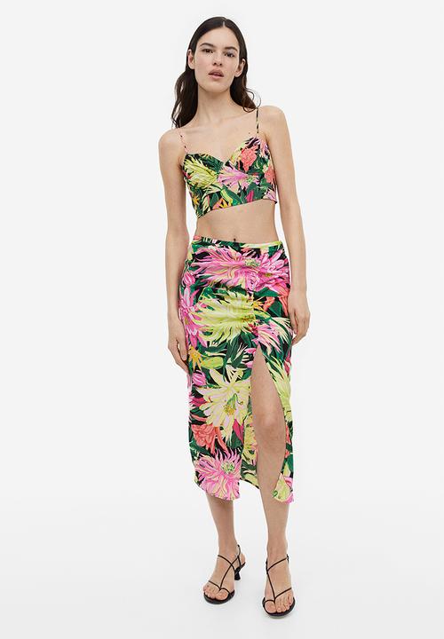 H&M - Crêpe corset top - green floral 