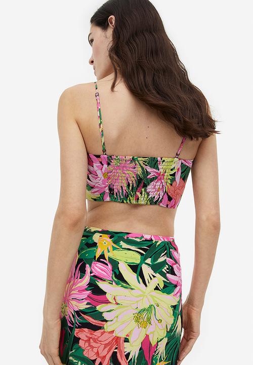 H&M - Crêpe corset top - green floral 