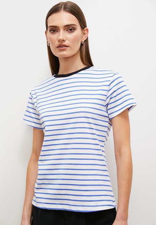 edit - Striped t-shirt contrast neckline - blue stripes