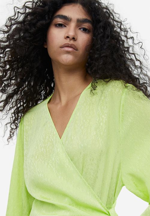 H&M - Jacquard-weave wrap dress - lime green