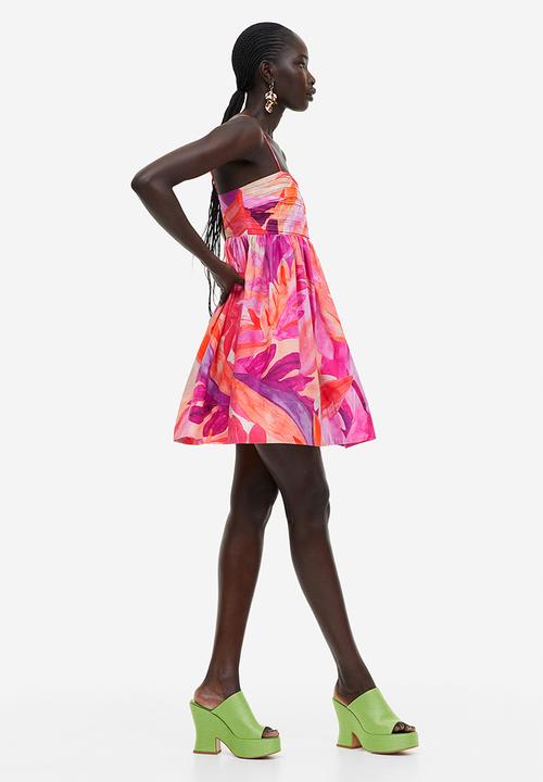H&M - Patterned mini dress - cerise leaves