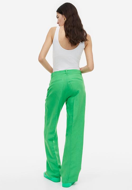 H&M - Wide linen-blend trousers - green