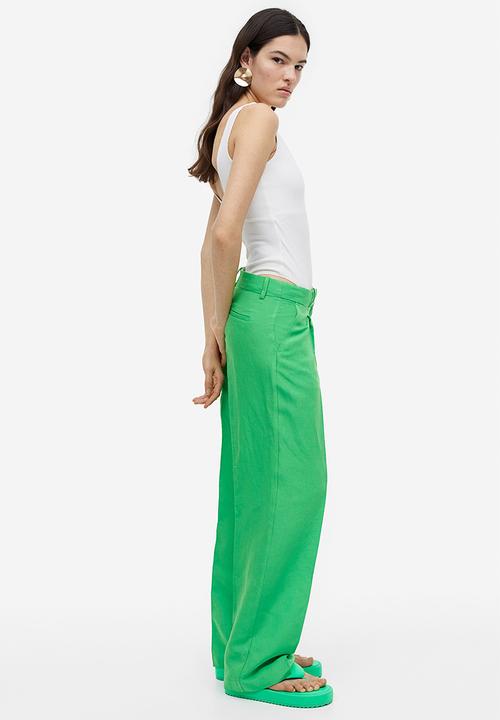 H&M - Wide linen-blend trousers - green