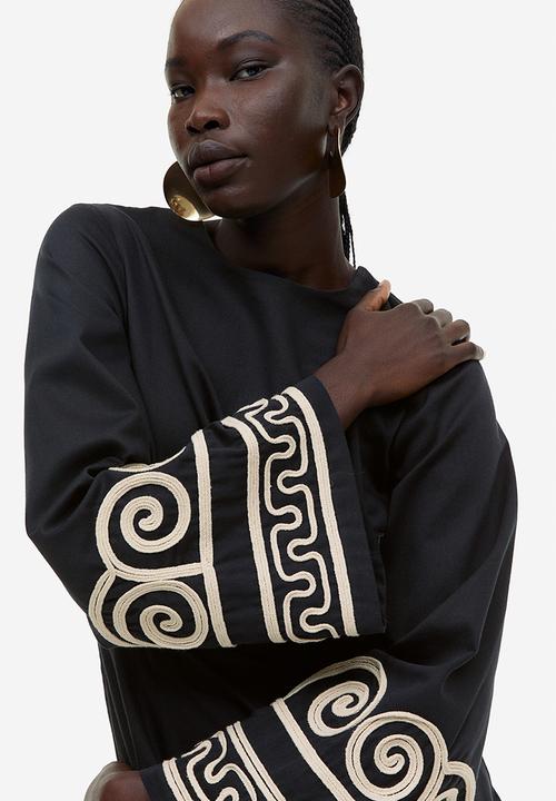 H&M - Embroidered lyocell-blend dress - black