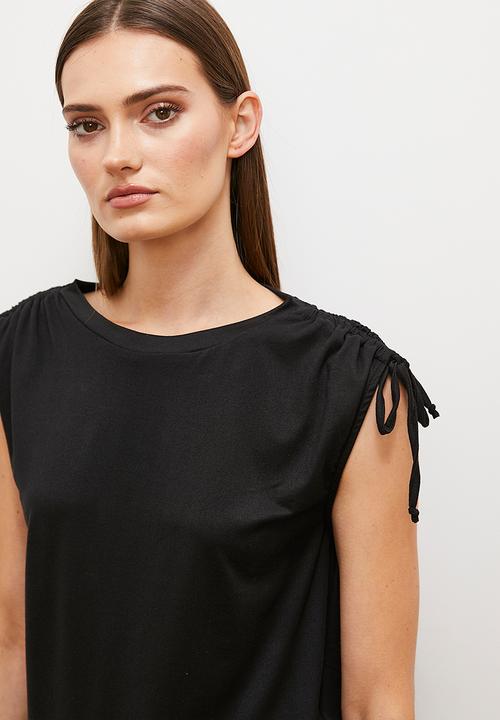 edit - Drawstring shoulder tee - black