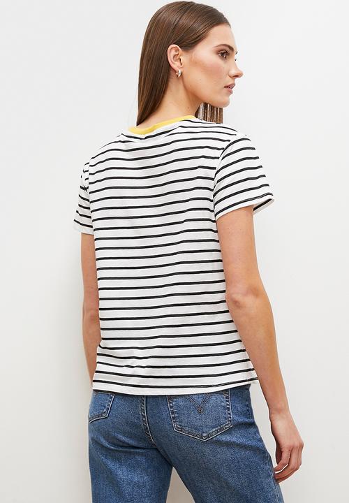 edit - Striped T-shirt contrast neckline - black & white