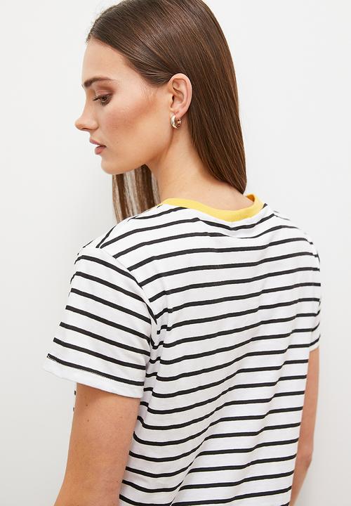 edit - Striped T-shirt contrast neckline - black & white