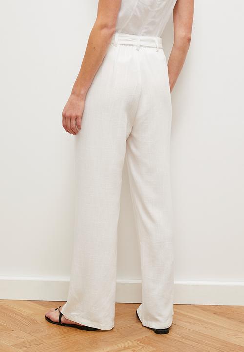 edit - Linen blend wide leg with self fabric belt - ecru