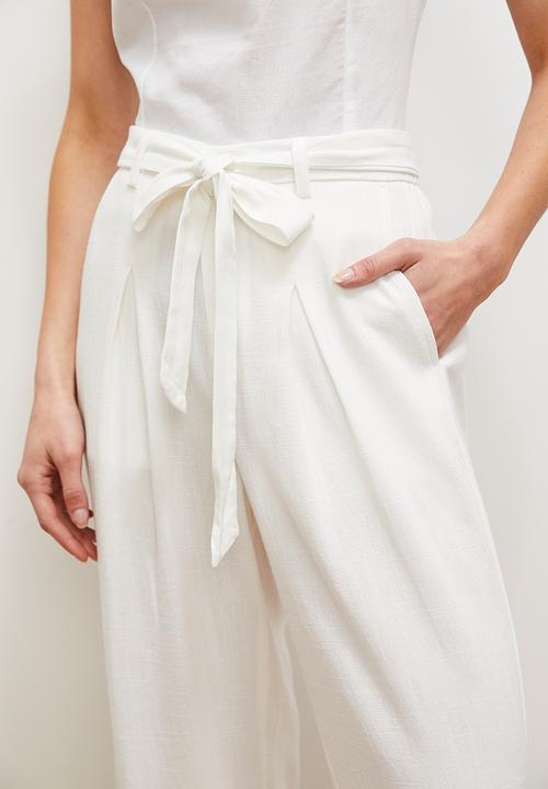 edit - Linen blend wide leg with self fabric belt - ecru