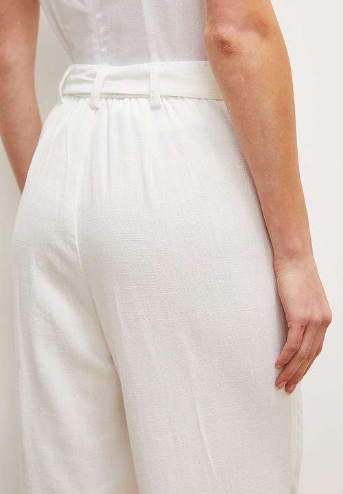 edit - Linen blend wide leg with self fabric belt - ecru
