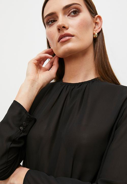 edit - Open back boat neck blouse - black