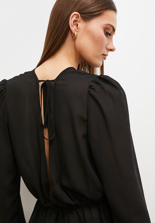 edit - Open back boat neck blouse - black