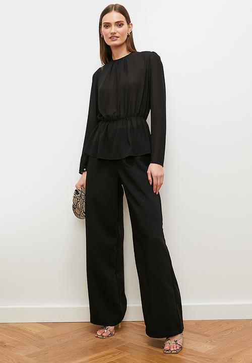 edit - Open back boat neck blouse - black