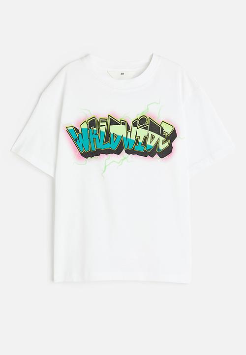 H&M - Printed jersey t-shirt - white / wrldwide 