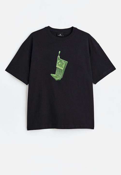 H&M - Relaxed fit printed T-shirt - black phone 