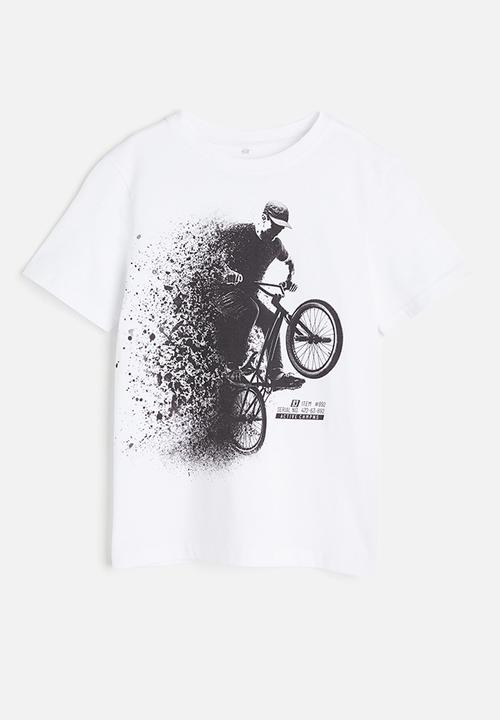 H&M - Printed cotton t-shirt - white / mountain biking 