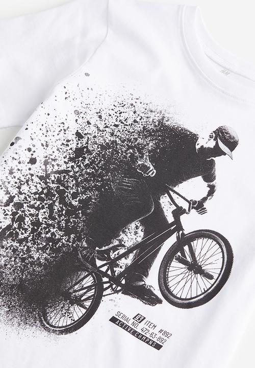 H&M - Printed cotton t-shirt - white / mountain biking 