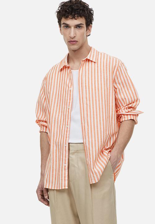 H&M - Regular fit linen-blend shirt - orange striped 