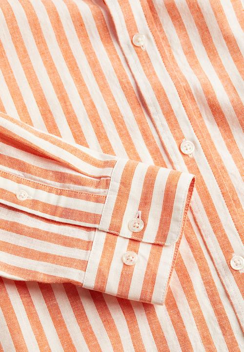 H&M - Regular fit linen-blend shirt - orange striped 