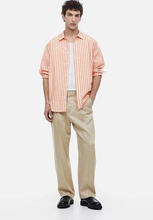 H&M - Regular fit linen-blend shirt - orange striped 
