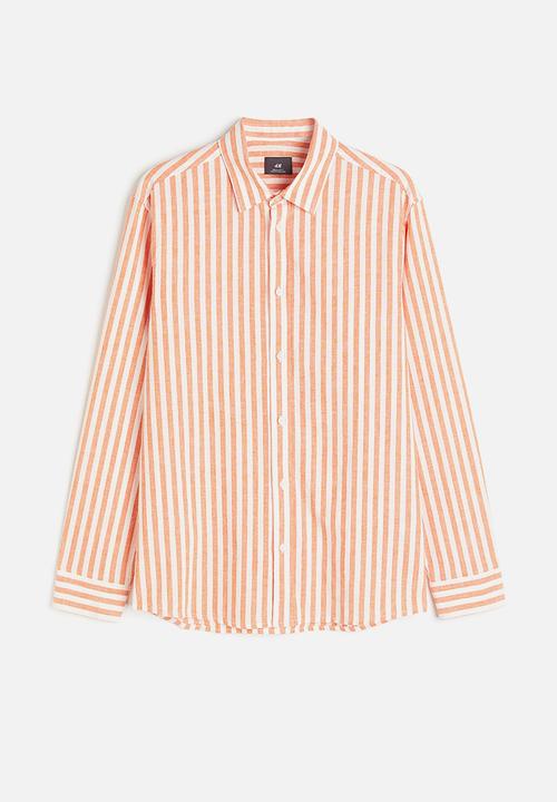 H&M - Regular fit linen-blend shirt - orange striped 