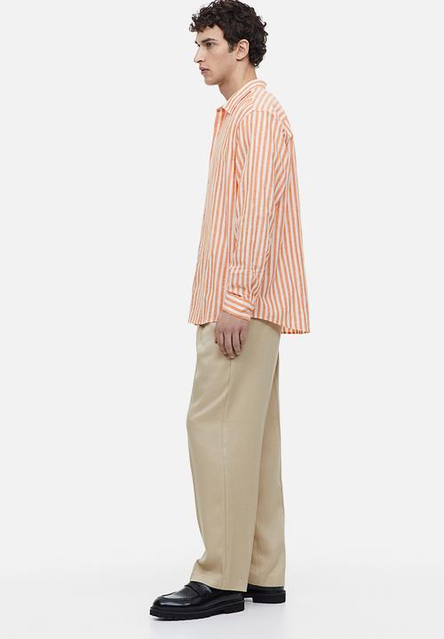 H&M - Regular fit linen-blend shirt - orange striped 