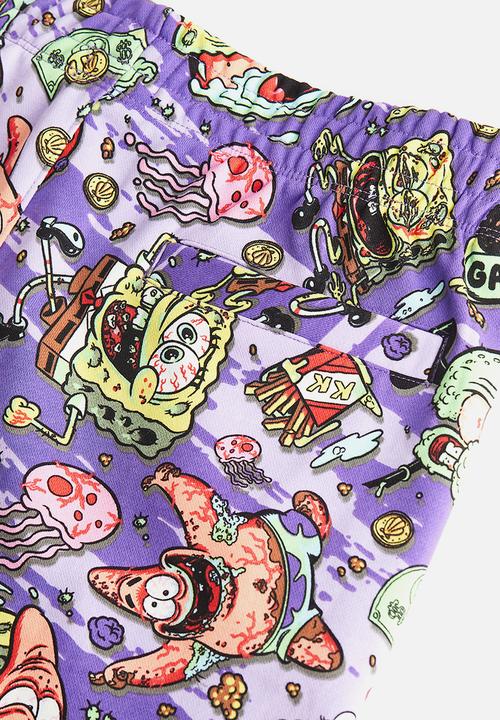 H&M - Relaxed fit printed sweatshorts - purple spongebob 