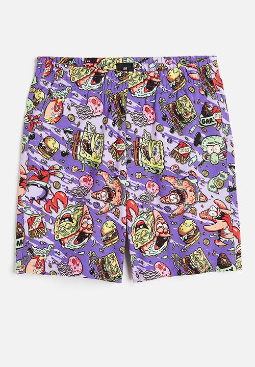 H&M - Relaxed fit printed sweatshorts - purple spongebob 
