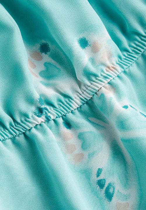 H&M - Asymmetric chiffon dress - light turquoise butterflies 